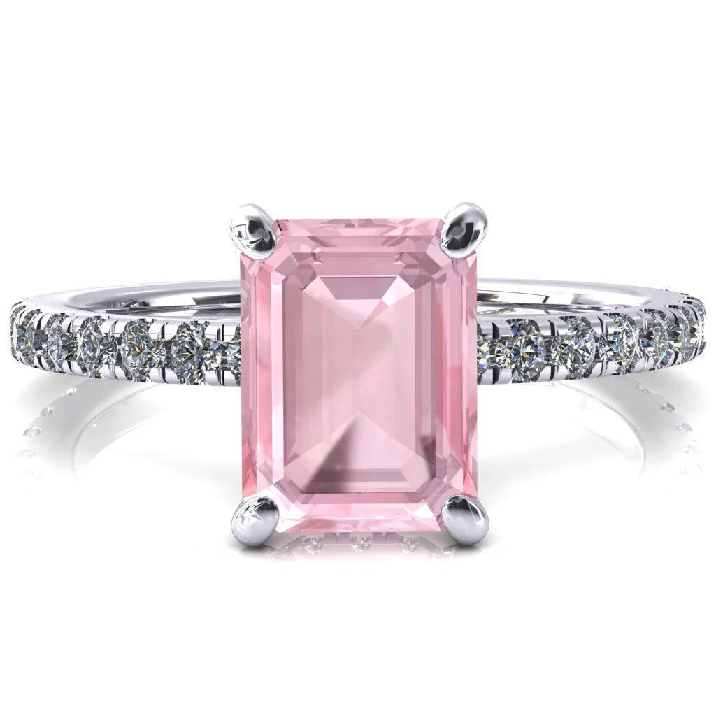 Sicili Emerald Pink Sapphire 4 Prong 3/4 Micro Pave Diamond Engagement Ring