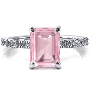Sicili Emerald Pink Sapphire 4 Prong 3/4 Micro Pave Diamond Engagement Ring