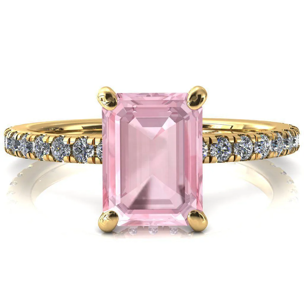 Sicili Emerald Pink Sapphire 4 Prong 3/4 Micro Pave Diamond Engagement Ring
