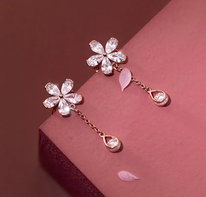 Silver Flower Cuff Tassel Earrings, No Piercing Earrings cuff-SS066