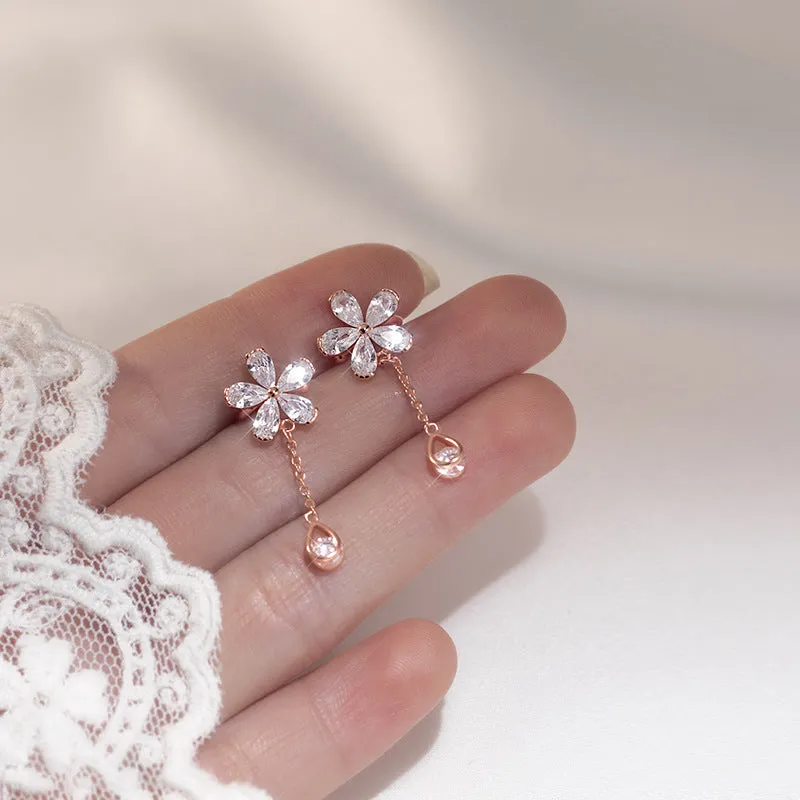 Silver Flower Cuff Tassel Earrings, No Piercing Earrings cuff-SS066