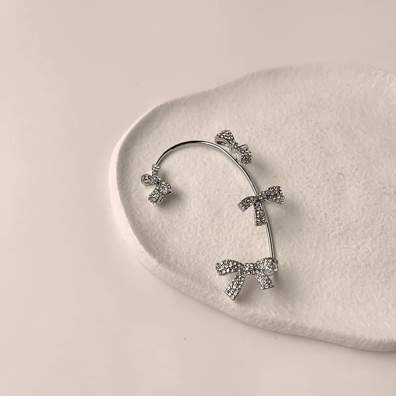 Silver Full Zircon Bow Tie Ear Clips (Pair)