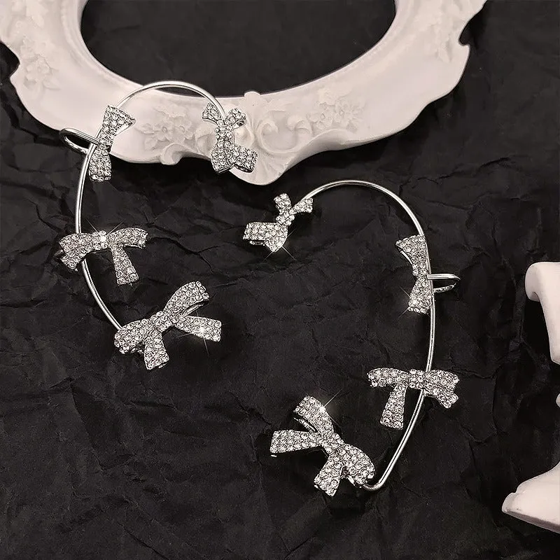 Silver Full Zircon Bow Tie Ear Clips (Pair)
