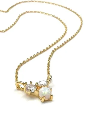 Silver Girl 3 Stone Opal Cluster Necklace