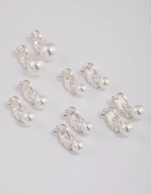 Silver Graduating Pearl Clip On Earrings 5-Pack