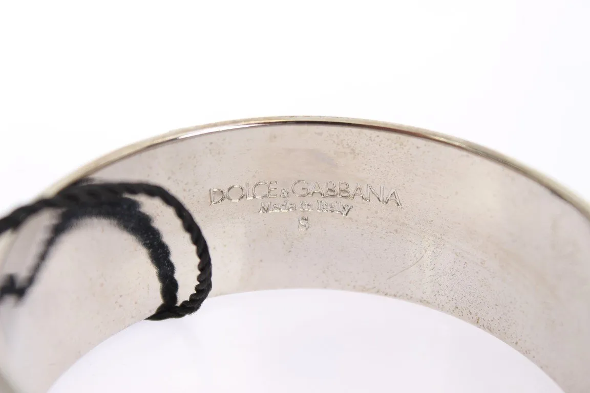 Silver Leather Brass Bangle Bracelet