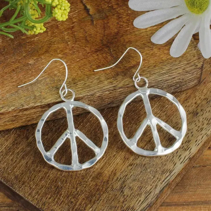Silver Peace Sign Earrings