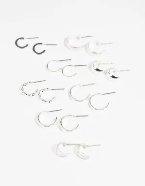 Silver Textured Hoop Earring 8-Pack