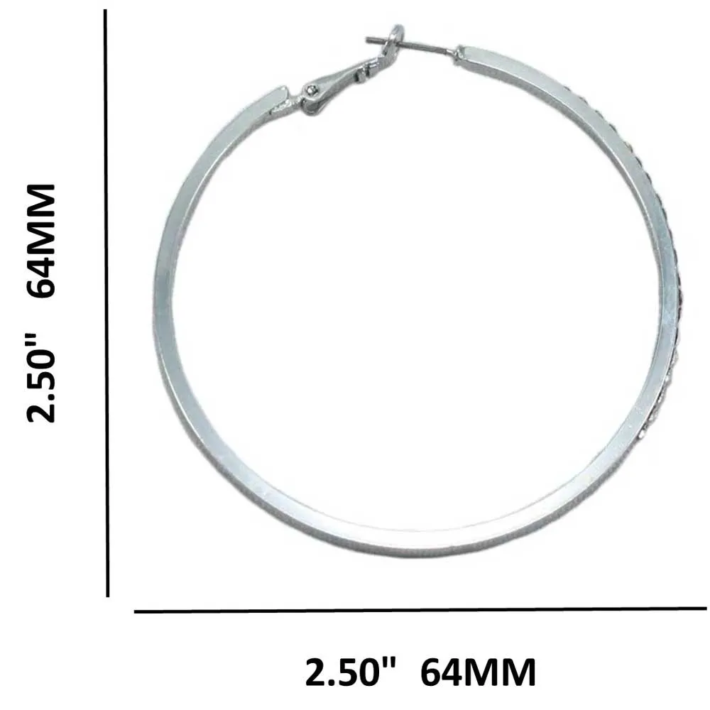 Silver-tone Crystal Studded Large Hoop Pierced Earring - REC031