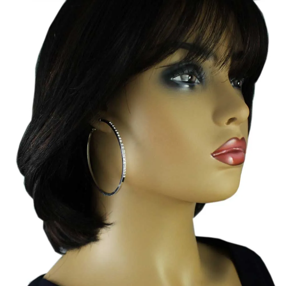Silver-tone Crystal Studded Large Hoop Pierced Earring - REC031