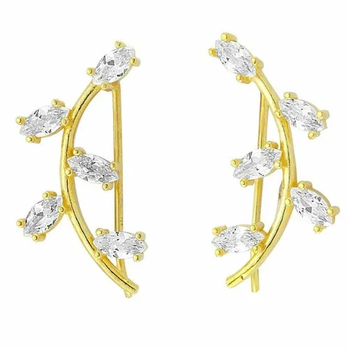 Sinful Silver CZ Crystal Ear Cuffs & Climber Earrings - Handmade, 18K Gold Plated, 0.98" Length