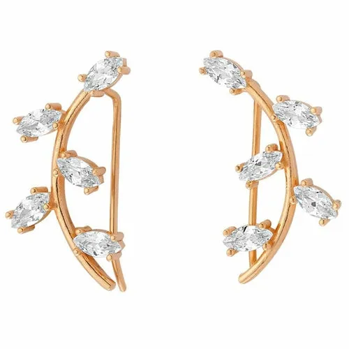 Sinful Silver CZ Crystal Ear Cuffs & Climber Earrings - Handmade, 18K Gold Plated, 0.98" Length