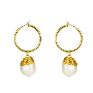 Small Dangle Earrings with Drop Baroque Freshwater Pearls