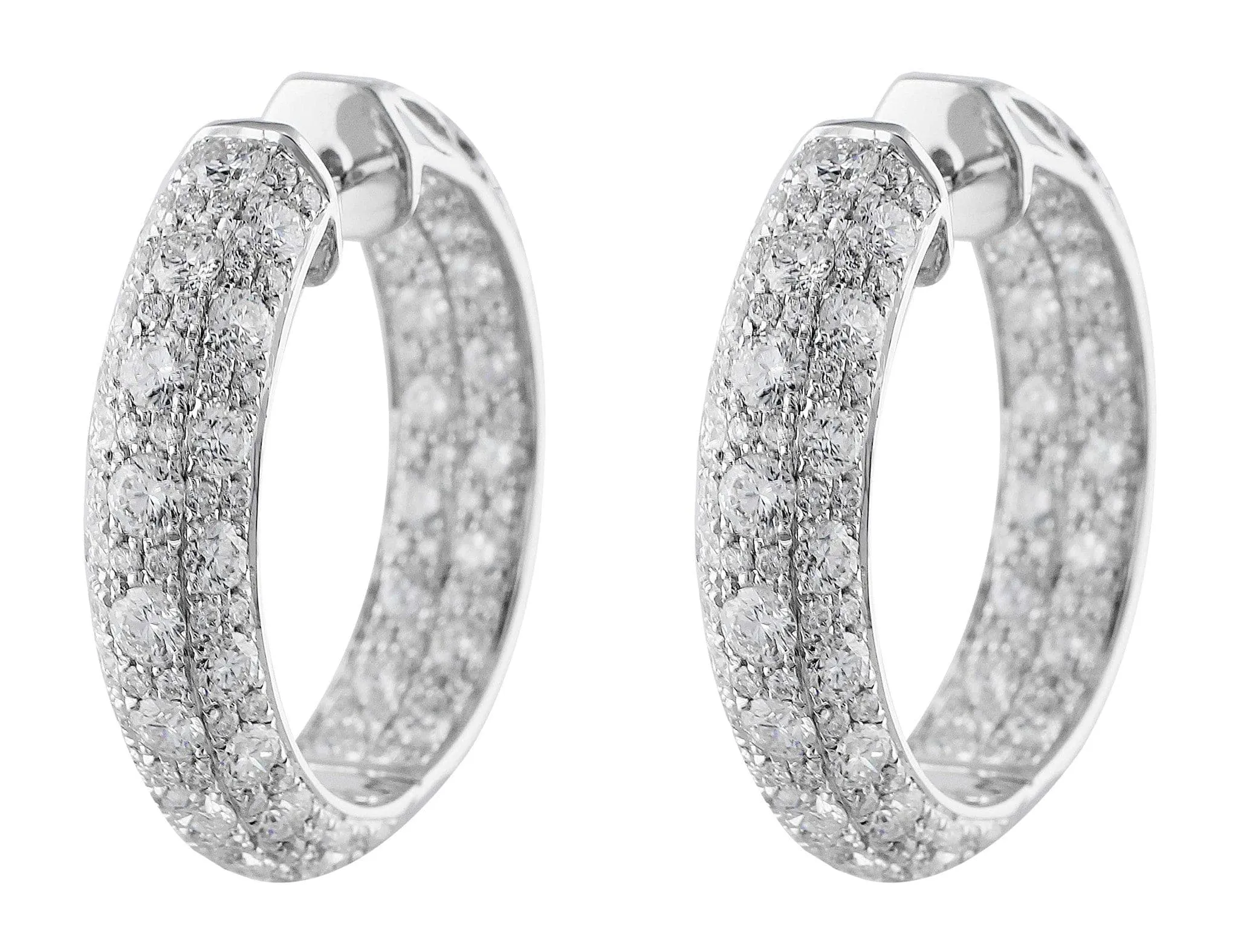 Small Diamond Set White Gold Hoop Earrings