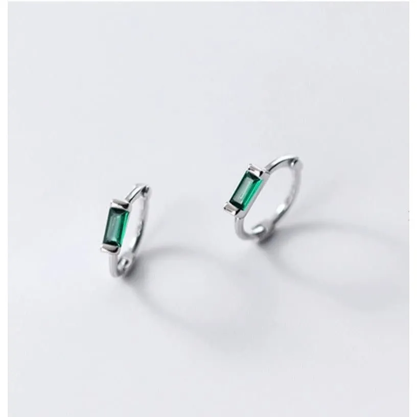 Small Emerald Green Huggie Earrings-SH012