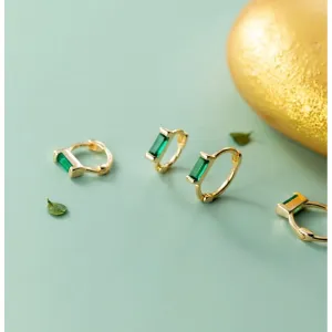 Small Emerald Green Huggie Earrings-SH012
