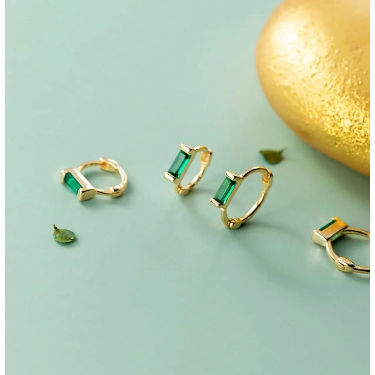 Small Emerald Green Huggie Earrings-SH012
