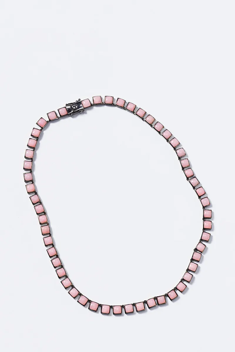 Small Tile Rivière Necklace - Pink Opal