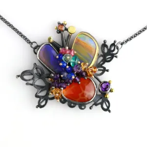 SOLD! Boulder Opal and Snakeskin Carnelian Leafy Cluster Necklace