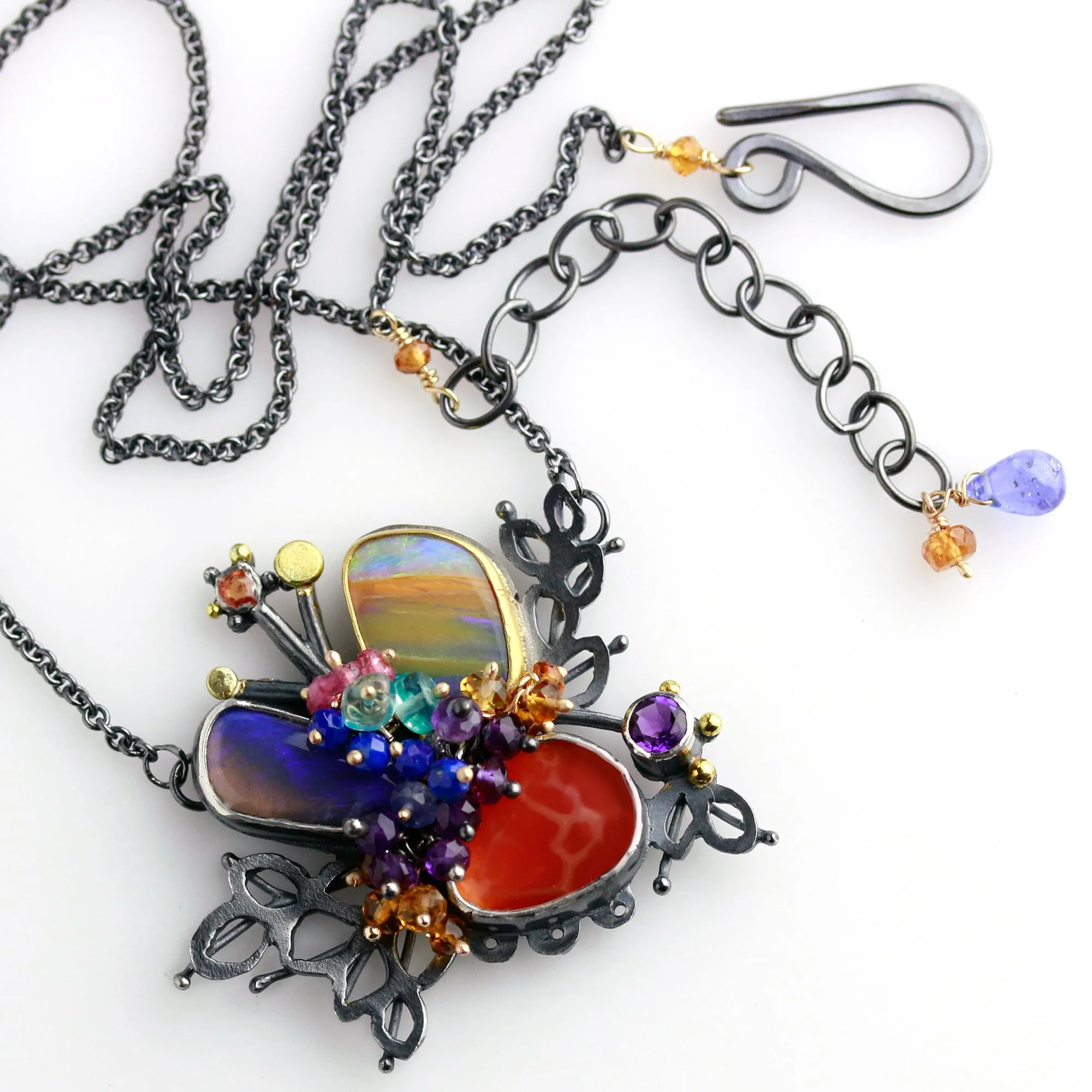 SOLD! Boulder Opal and Snakeskin Carnelian Leafy Cluster Necklace
