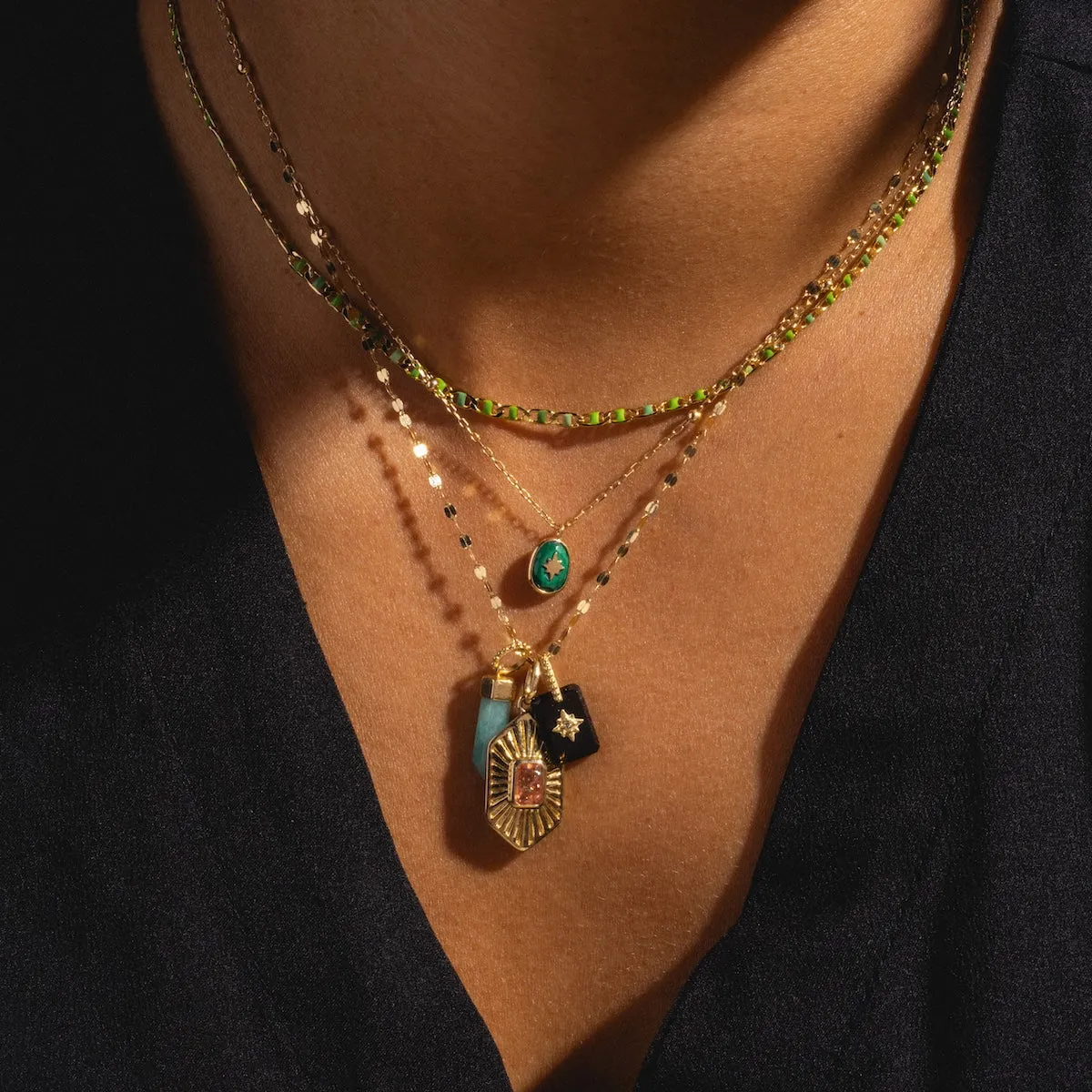 Solid Gold Crystal Amulet Necklace for Manifestation