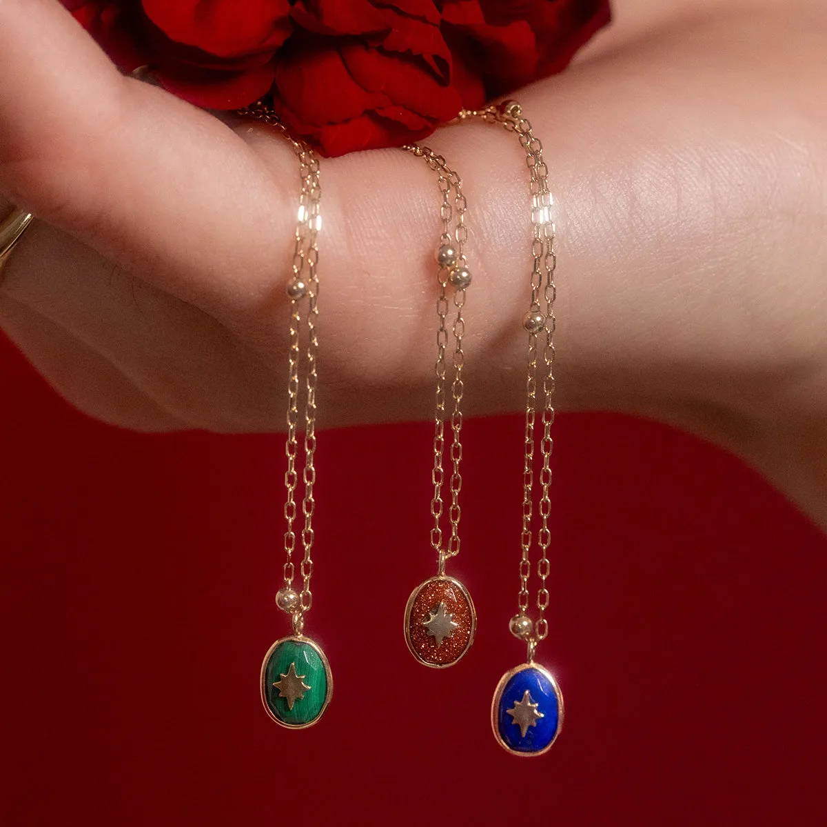 Solid Gold Crystal Amulet Necklace for Manifestation