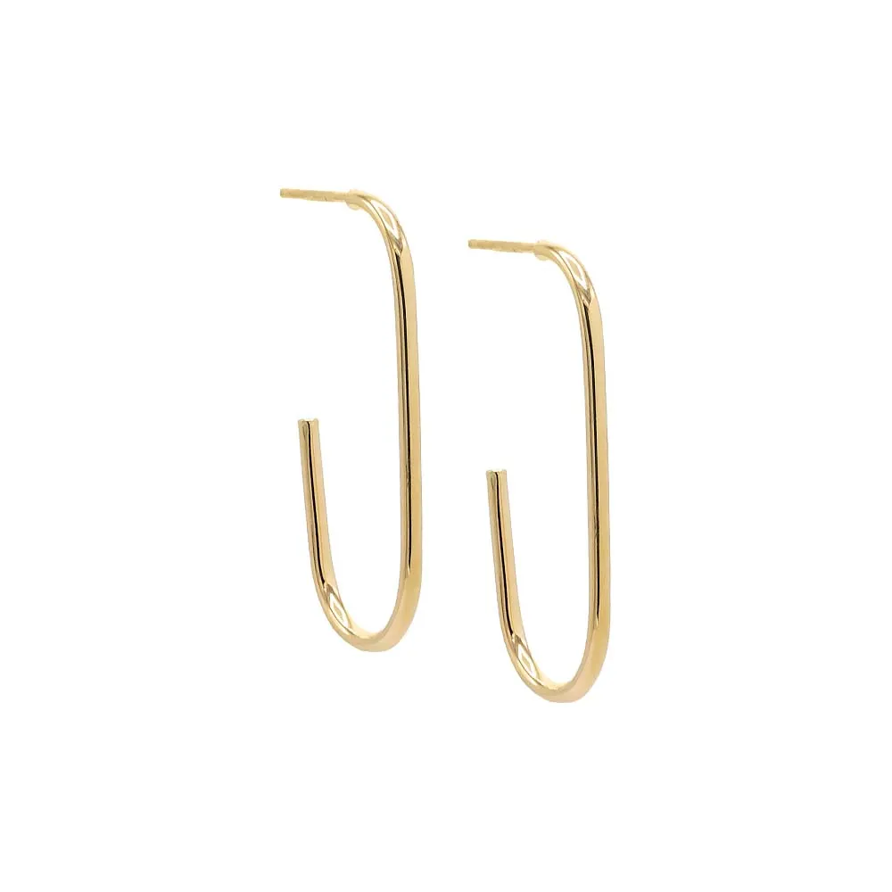 Solid Open Paper Clip Hoop Earring 14K