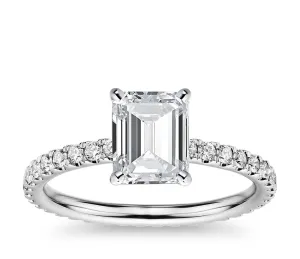 Solitaire Diamond Shank Ring made in 14k White gold-Emerald