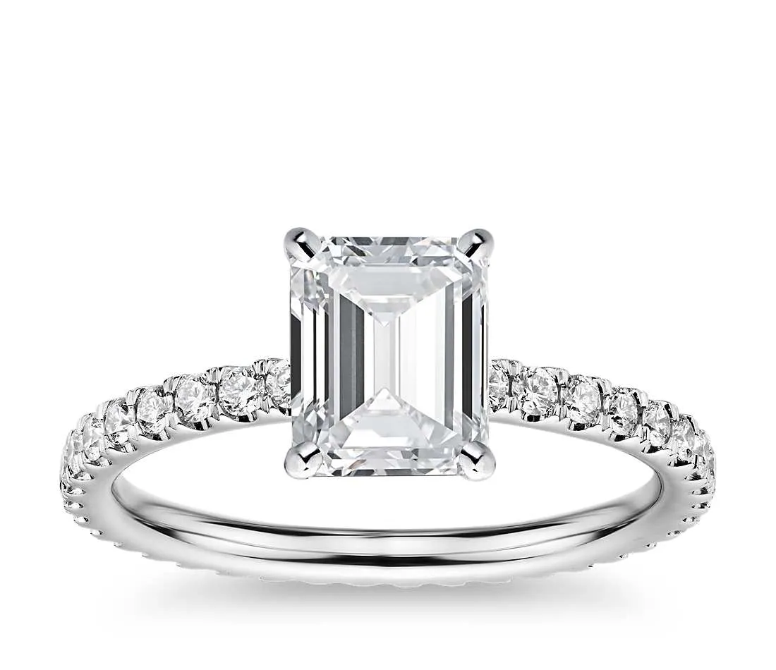 Solitaire Diamond Shank Ring made in 14k White gold-Emerald