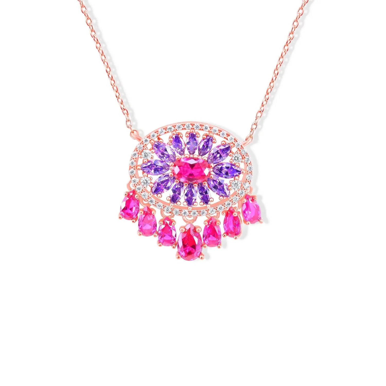 Sparkle Set Enhanced Fuchsia and Purple Crystal Abstract in Gold Plating Necklace
