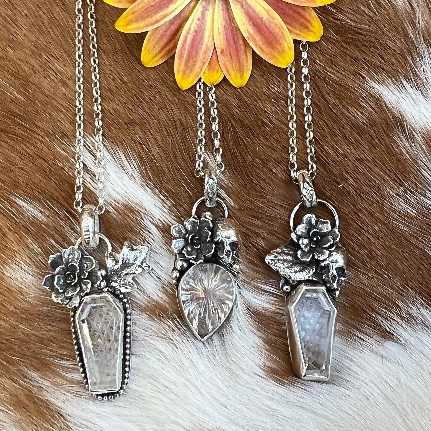 Spooky Vibes- Ice crystal carved faceted gem necklace