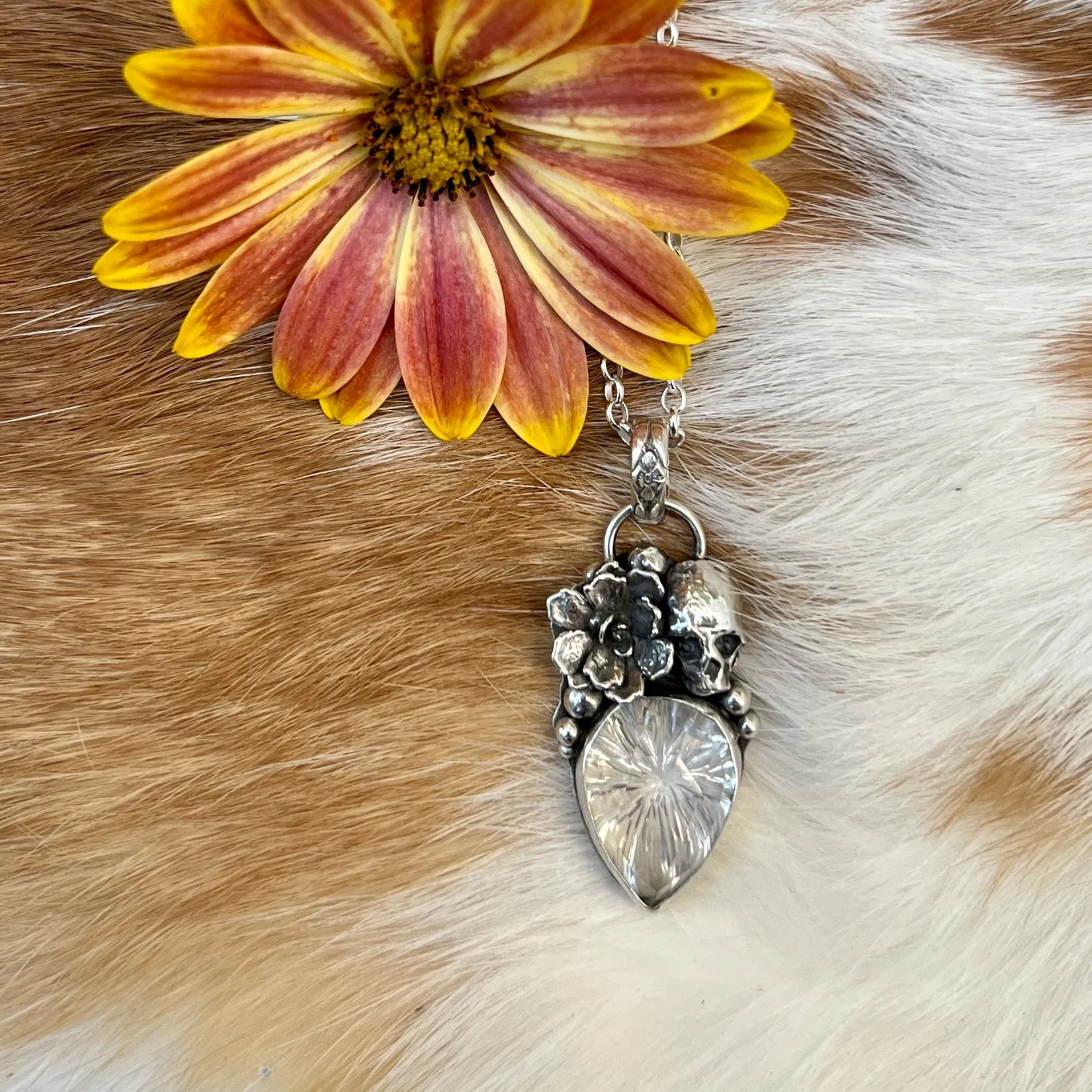 Spooky Vibes- Ice crystal carved faceted gem necklace