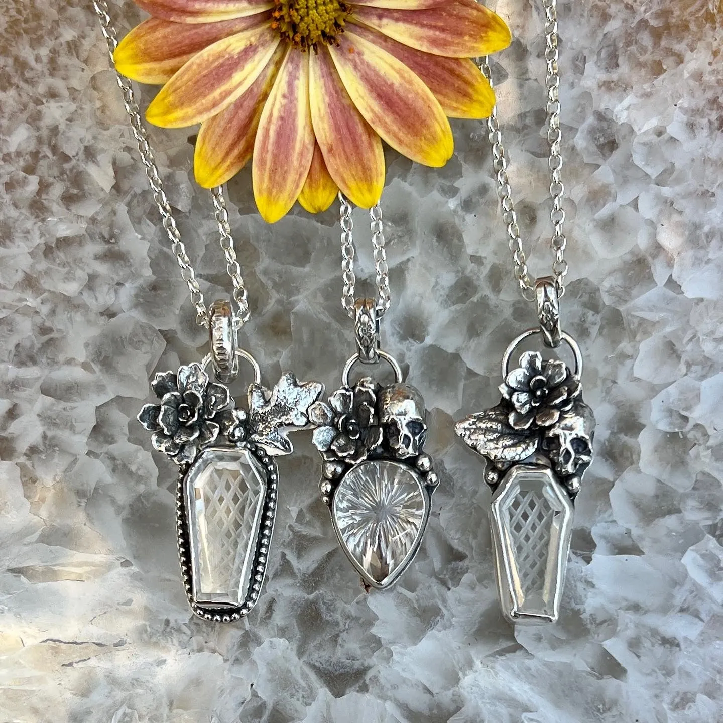 Spooky Vibes- Ice crystal carved faceted gem necklace