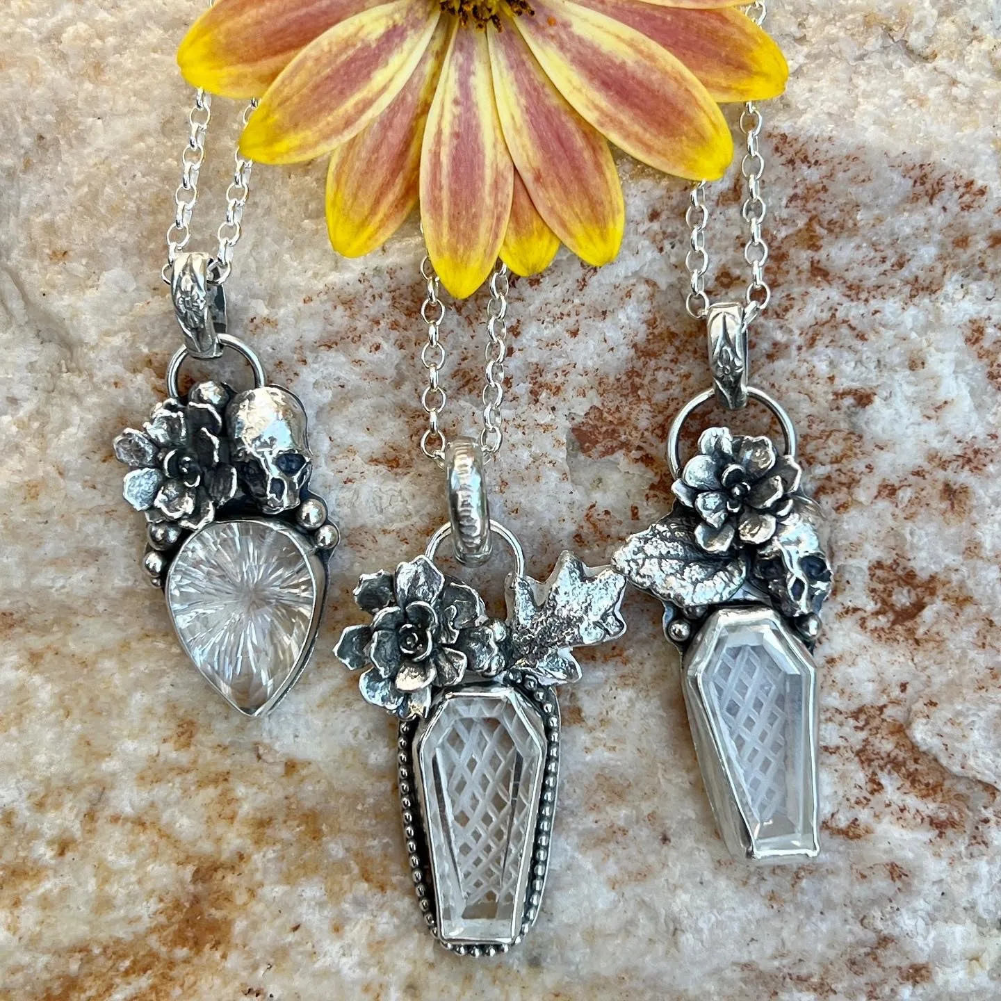 Spooky Vibes- Ice crystal carved faceted gem necklace