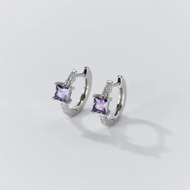 Square Stone Huggie earrings-SH069