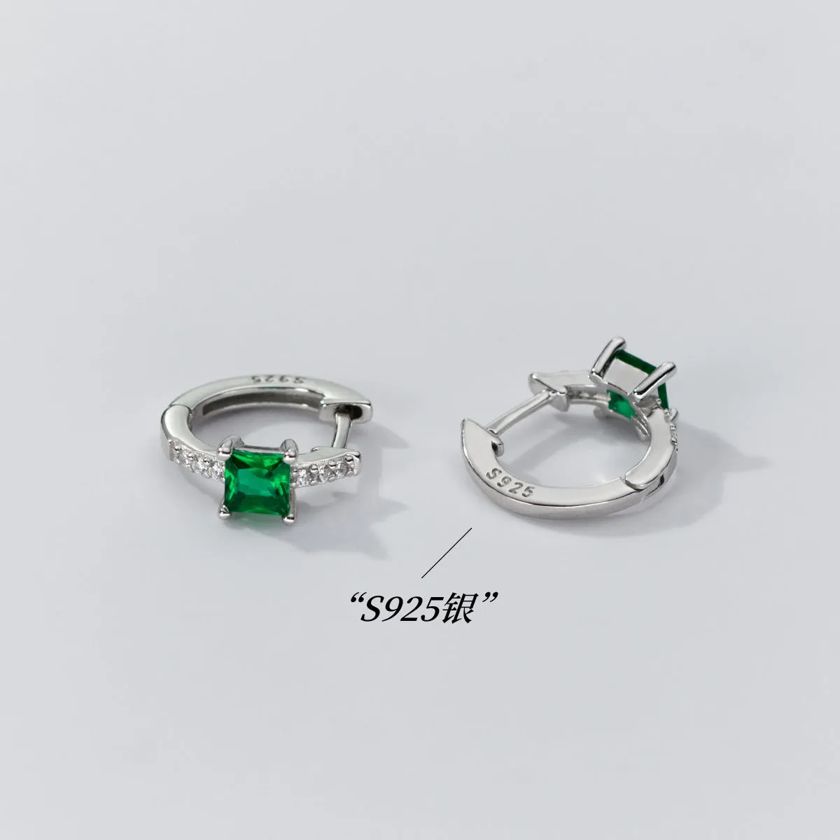 Square Stone Huggie earrings-SH069