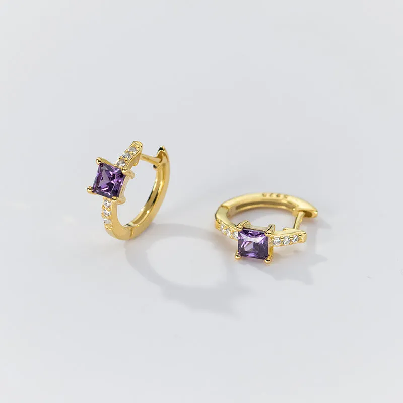 Square Stone Huggie earrings-SH069