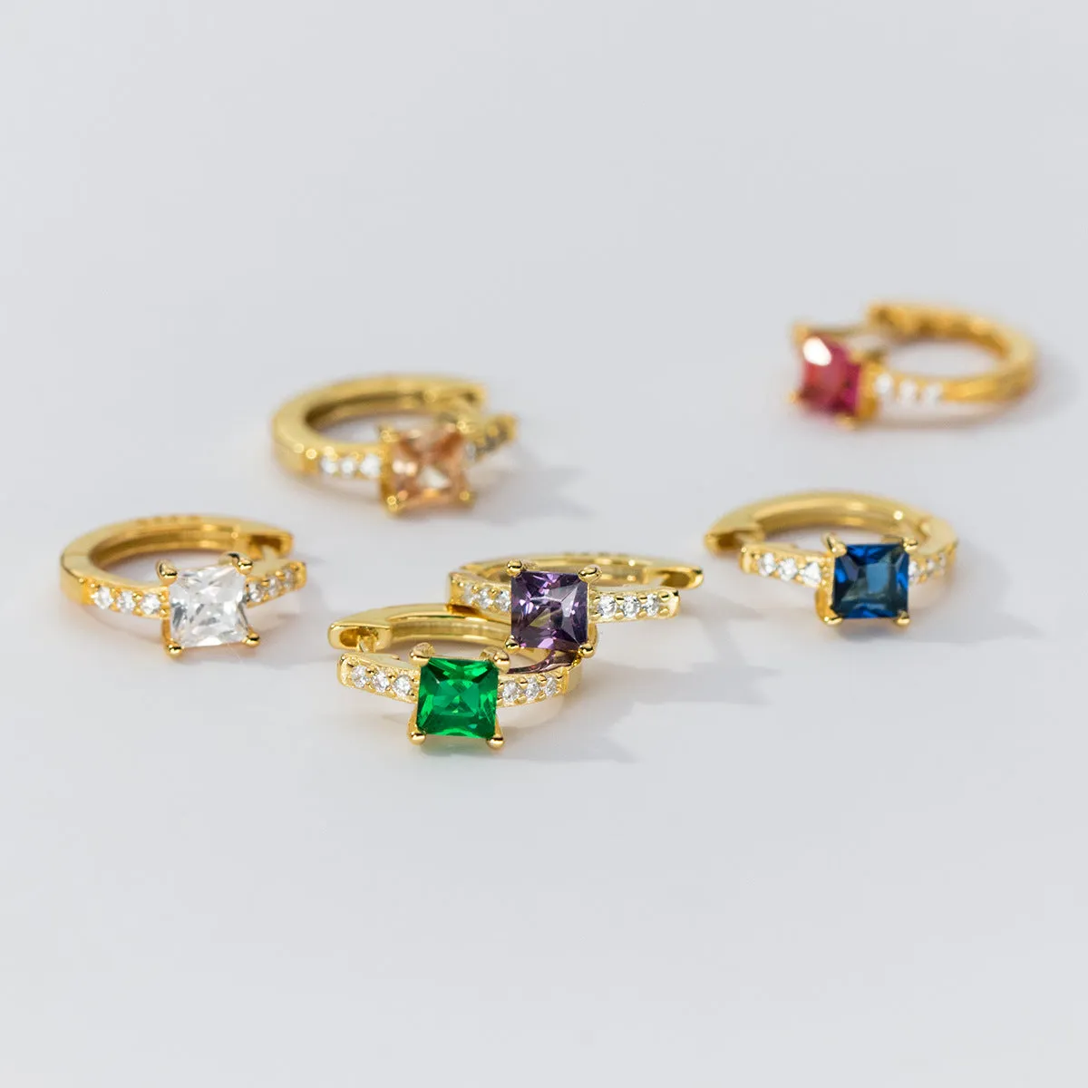 Square Stone Huggie earrings-SH069