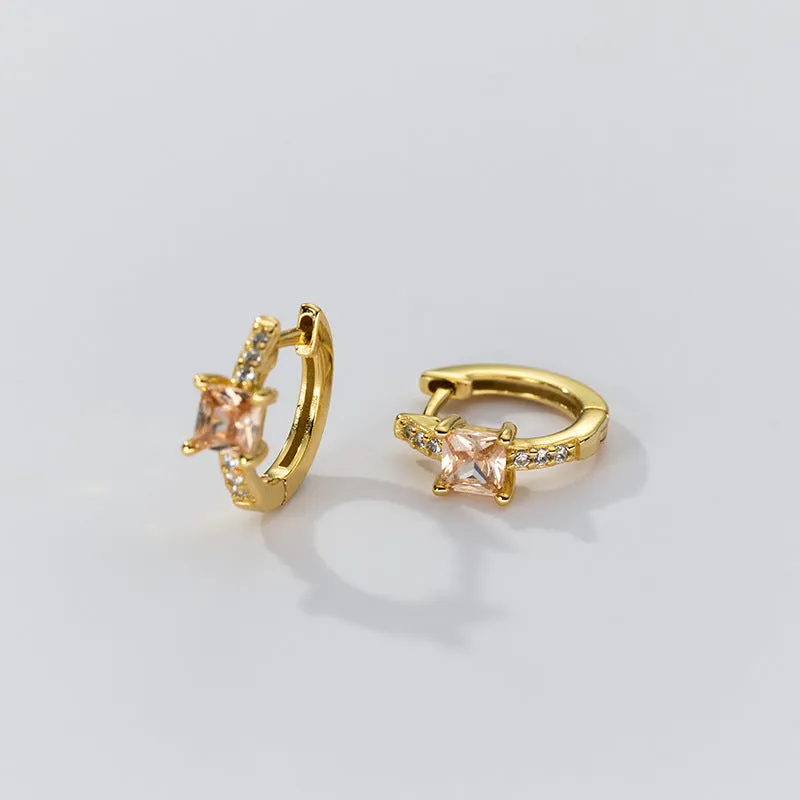 Square Stone Huggie earrings-SH069
