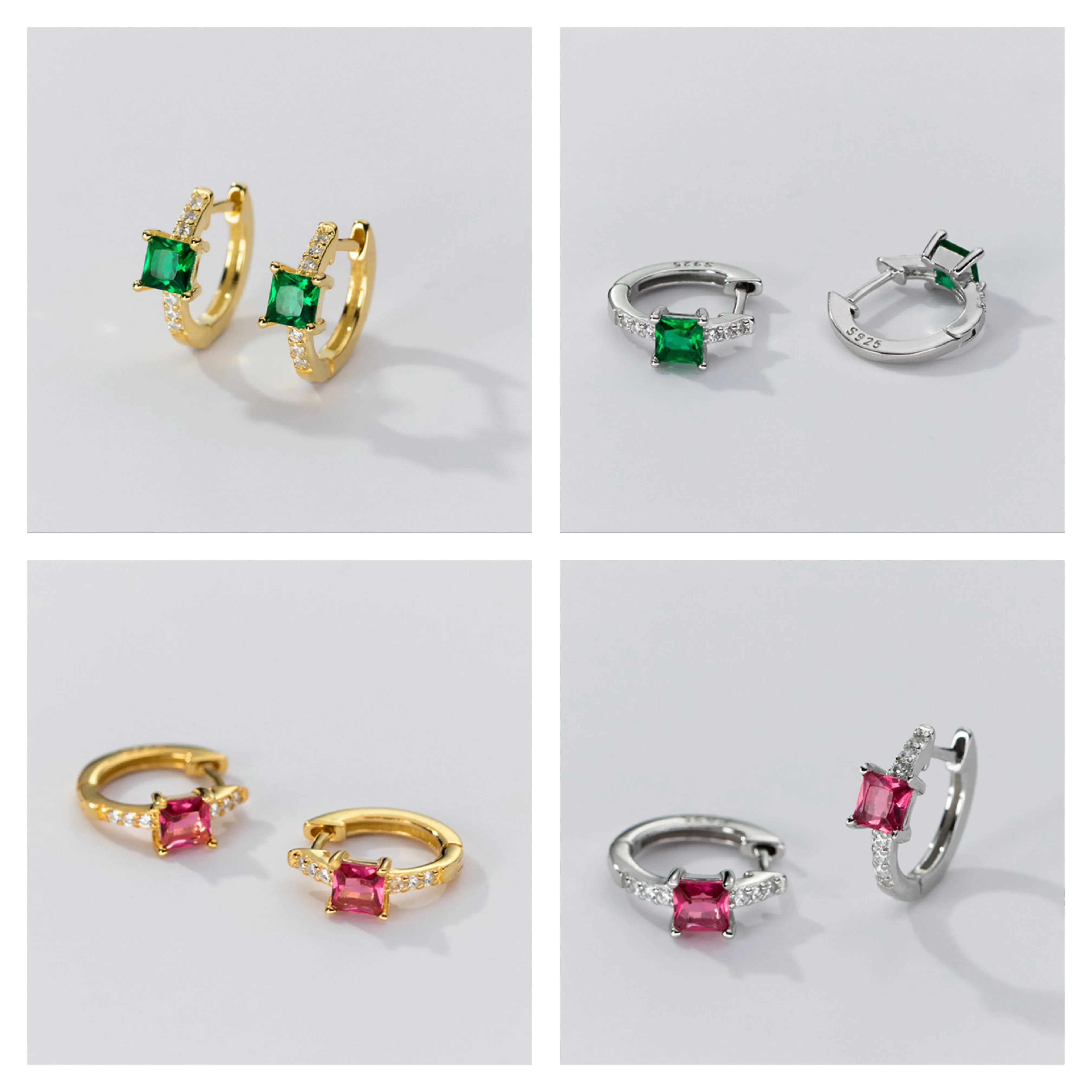 Square Stone Huggie earrings-SH069