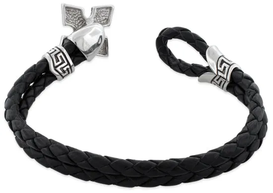 Stainless Steel Leather Cross CZ Bracelet