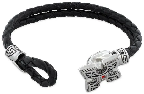 Stainless Steel Leather Cross CZ Bracelet