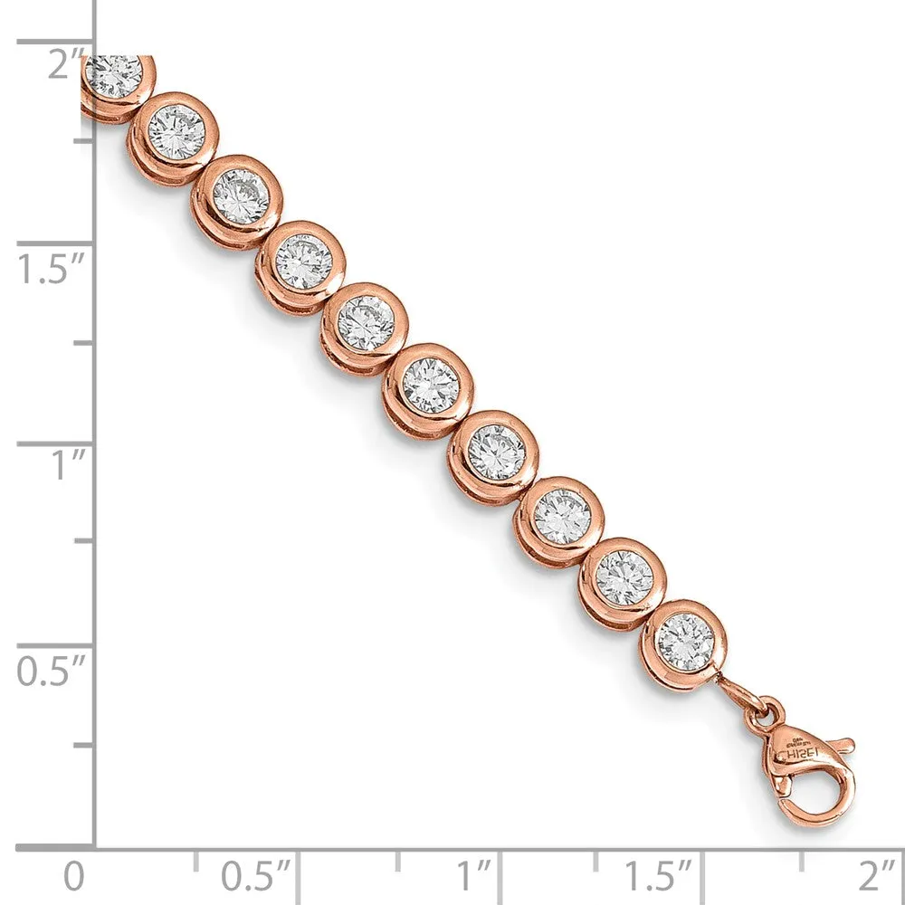 Stainless Steel Rose IP-plated Polished CZ Tennis w/ 1in ext. Bracelet