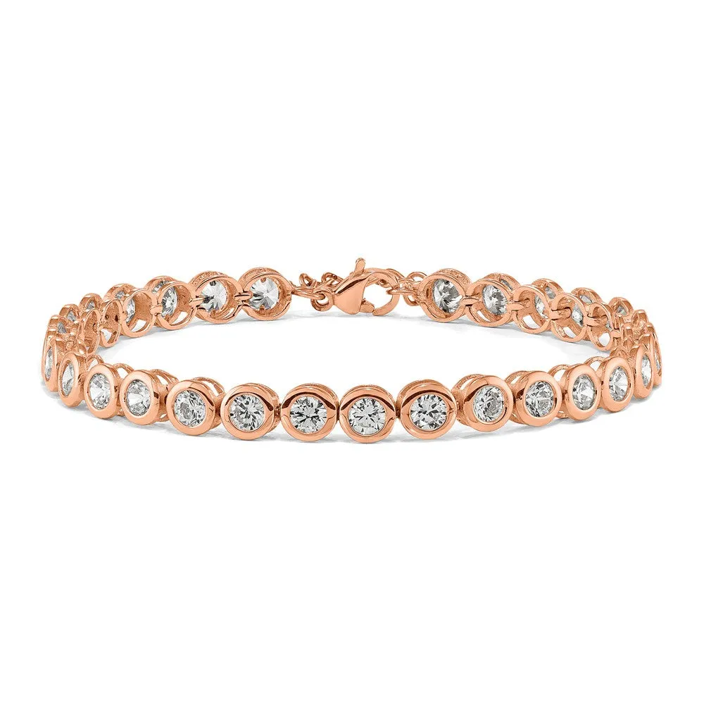 Stainless Steel Rose IP-plated Polished CZ Tennis w/ 1in ext. Bracelet
