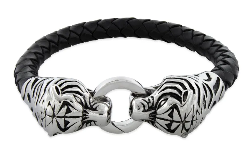 Stainless Steel Tiger Leather Bracelet