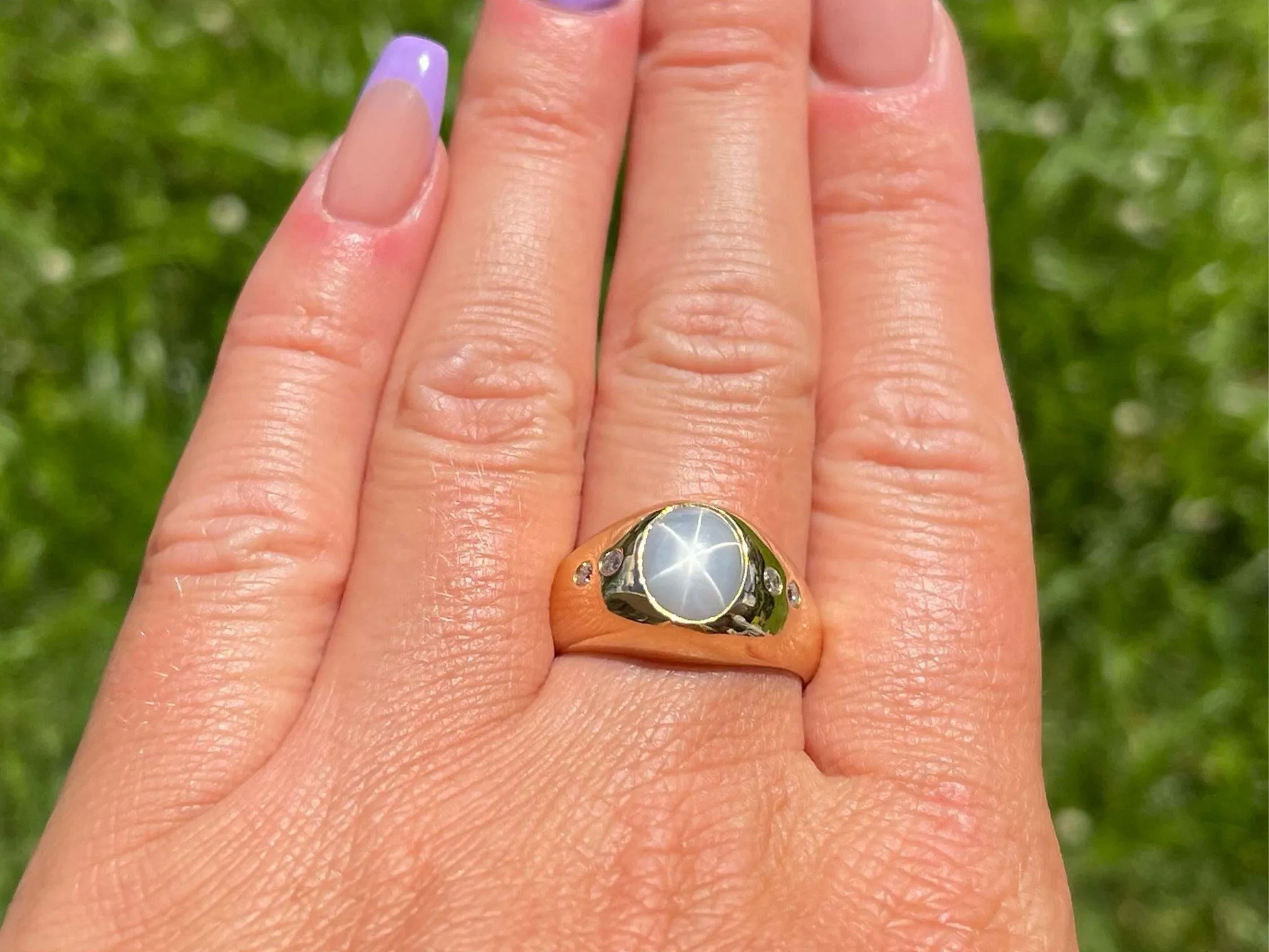 Star Sapphire and Diamond Pinky Ring - 18k Yellow Gold