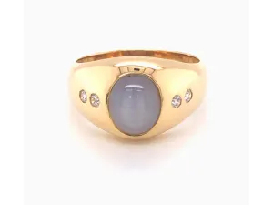 Star Sapphire and Diamond Pinky Ring - 18k Yellow Gold