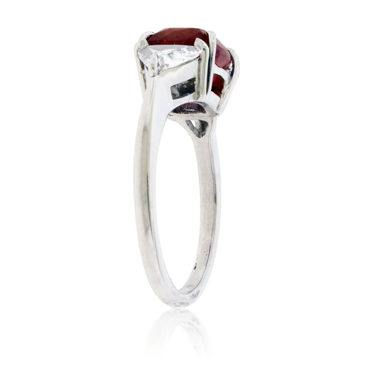 Step-Cut Red Emerald and Diamond Three Stone Ring