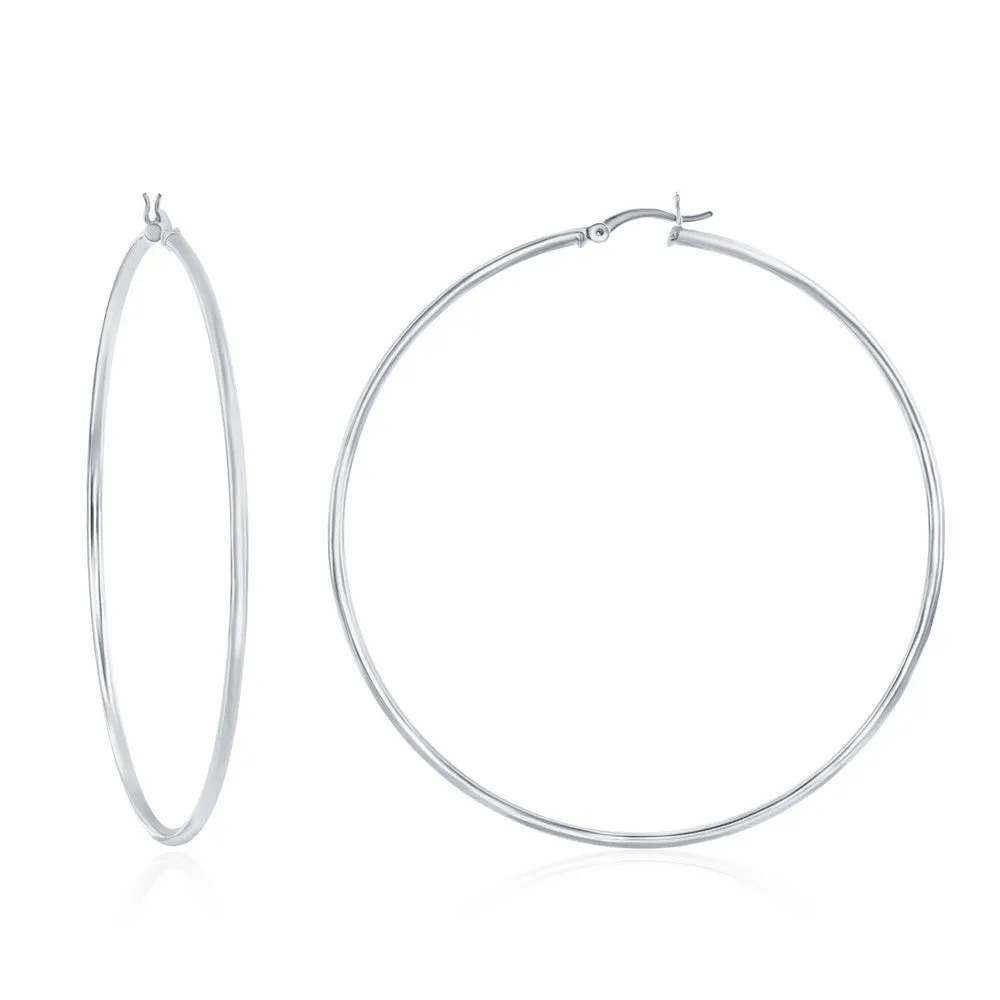 Sterling Silver 2x70mm High-Polished Hoop Earrings (94887)
