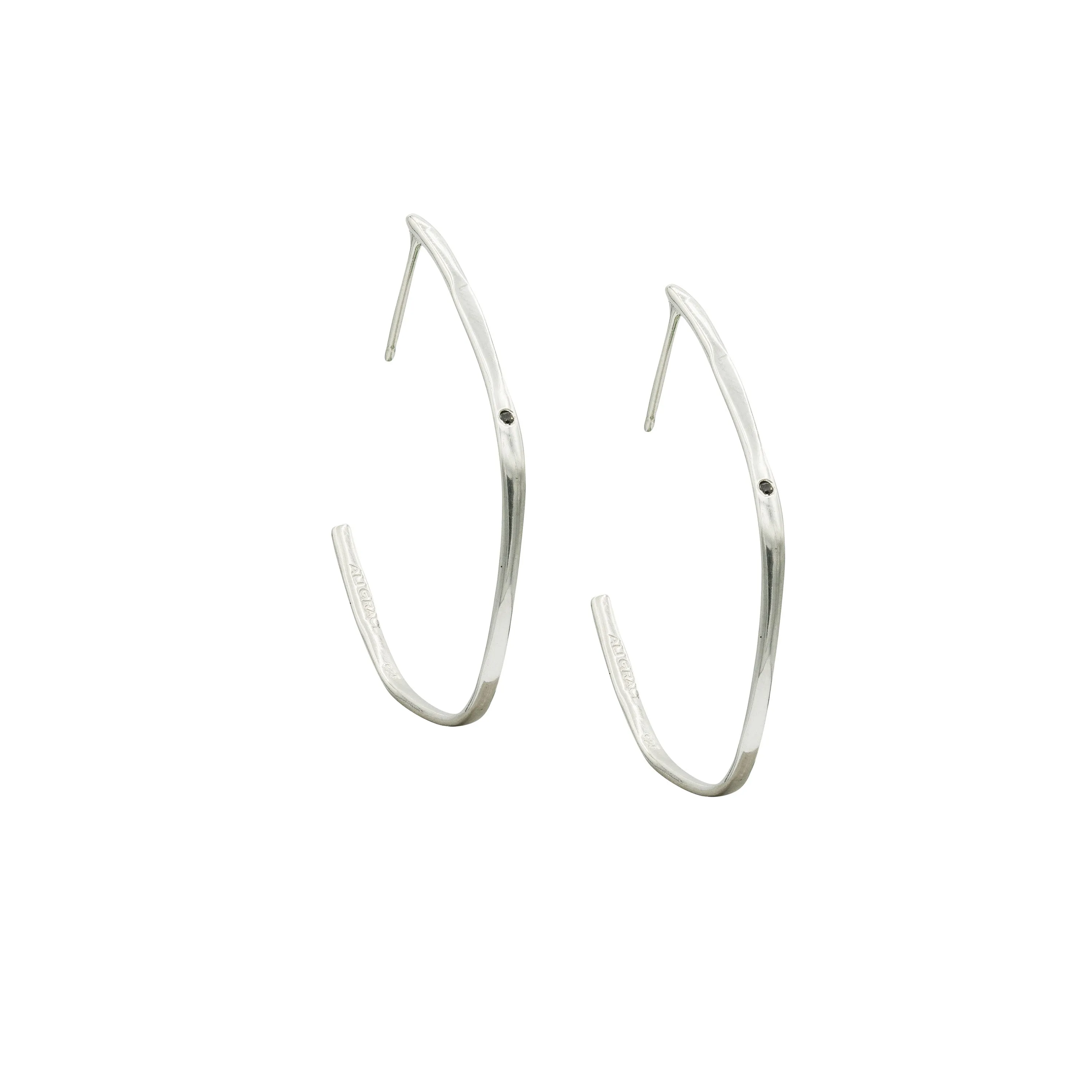 Sterling Silver & Black Diamond Hoops